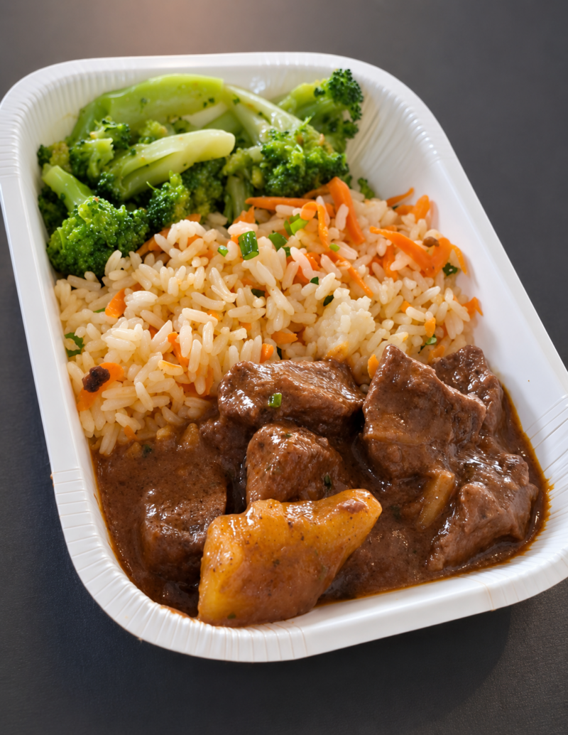 FIT de Carne de Panela c/ Mandioca, Arroz c/ Cenoura e Brócolis Refogado (300g)