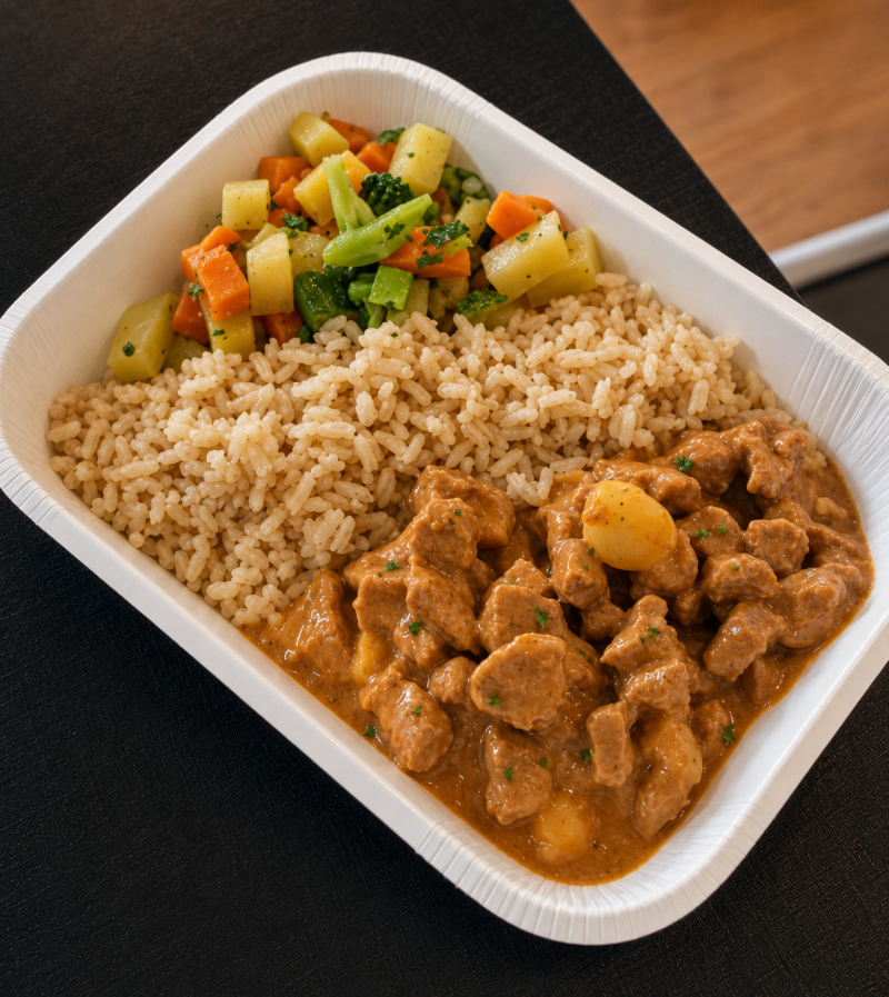 FIT de Strogonoff de Carne, Arroz Sete Grãos e Seleta de Legumes (300g)